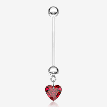 Sparkle Heart Gem Dangle Bio-Flex Pregnancy Belly Button Ring-Red